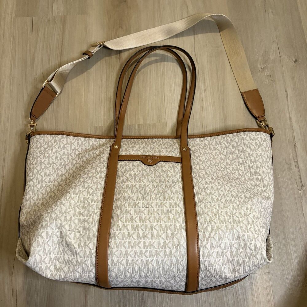 MICHAEL KORS Beck Signature Convertible Tote Bag Vanilla 30T0GKNT1B